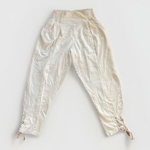 Free People FP One Billie Womens Small Cream Pants Smocked Pleated Tie Boho Yoga